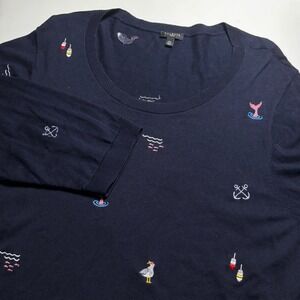 Talbots Sweater Nautical Embroidered Woman's XXL Three-Quarter-Sleeve Dark Navy